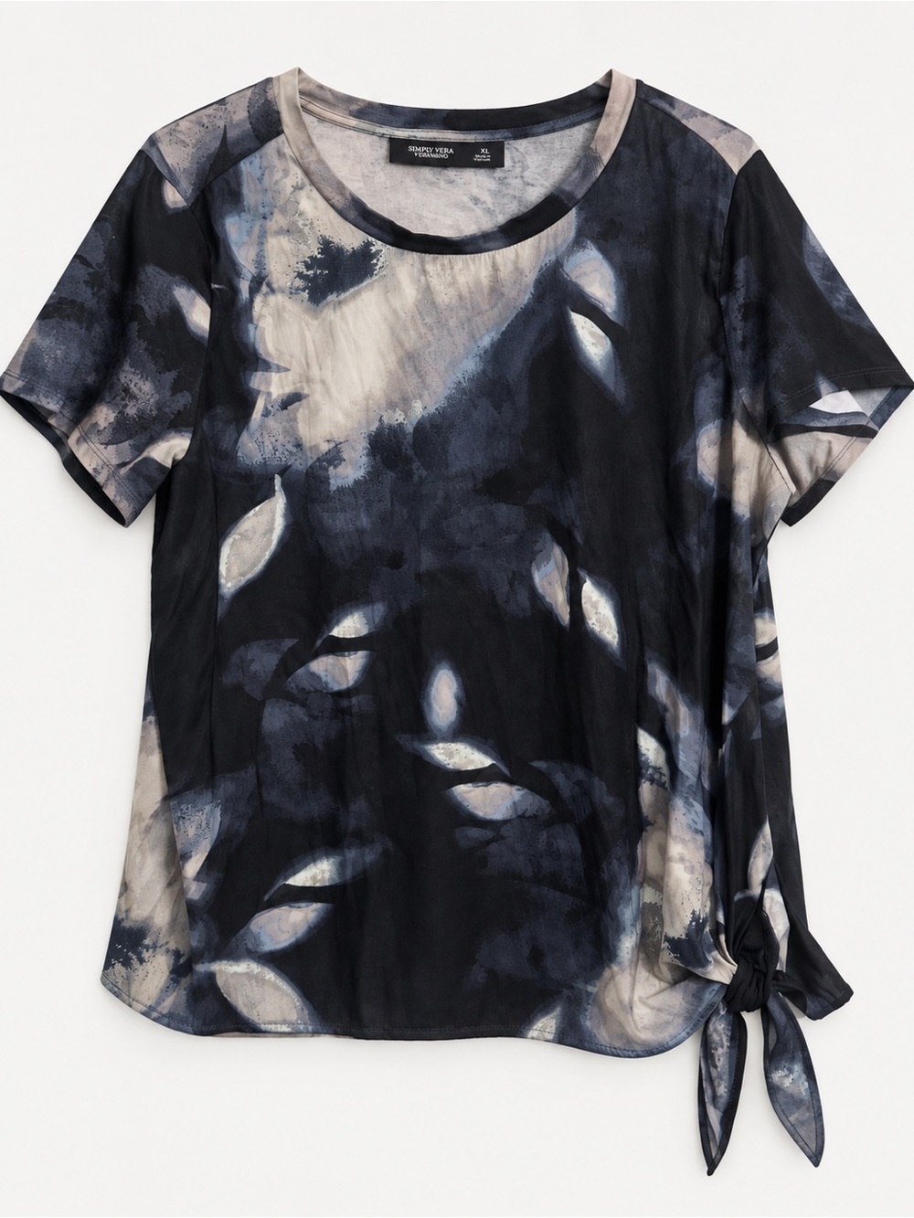 Simply Vera Vera Wang XL Abstract Floral Side Tie Blouse Black Gray